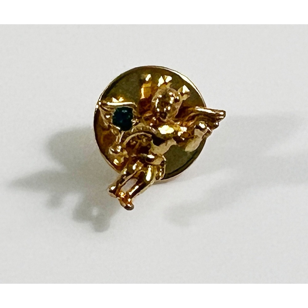 Angel Green GemStone Guardian Angel Lapel Pin Gold Toned